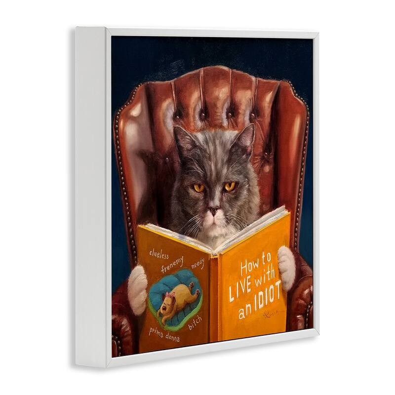 Stupell Angry Cat Reading Dog Book Feline Pet Humor Framed Wall Art
