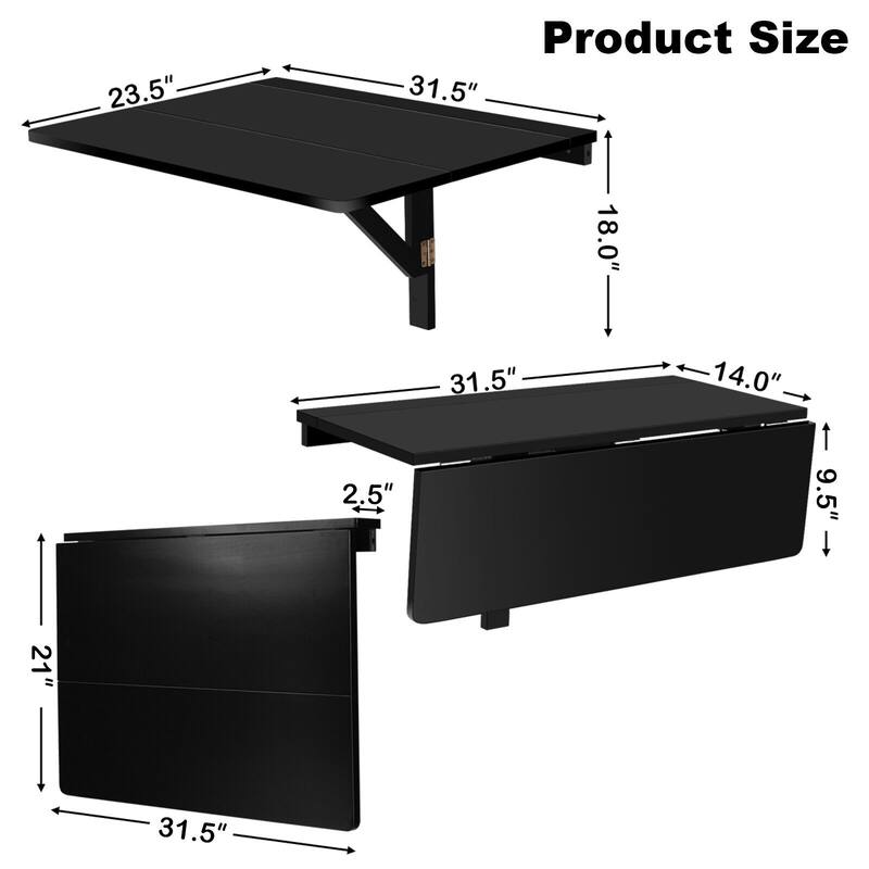 Gymax Wall-Mounted Drop-Leaf Table Floating Folding Desk Space Saver