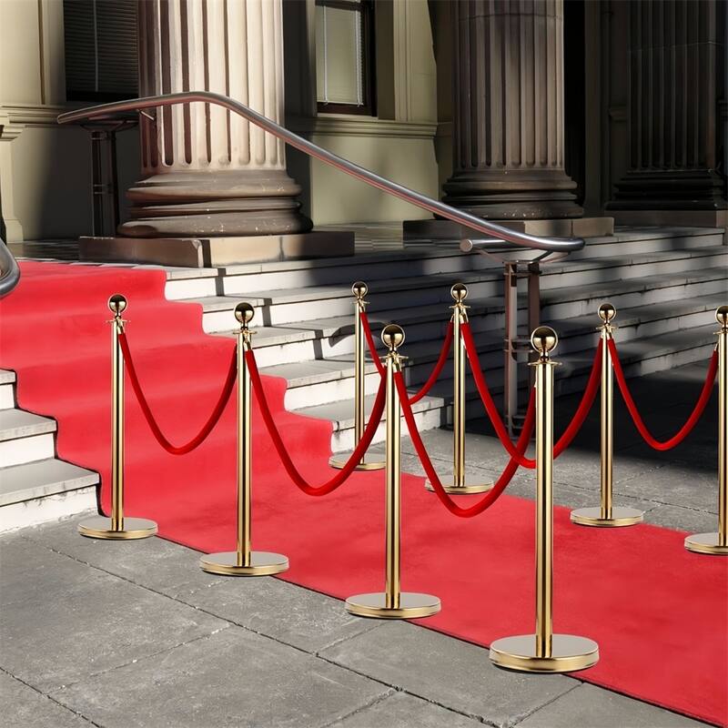 4PCS Gold Stanchion Posts with Velvet Ropes Set,Hollow Base,Ball Top