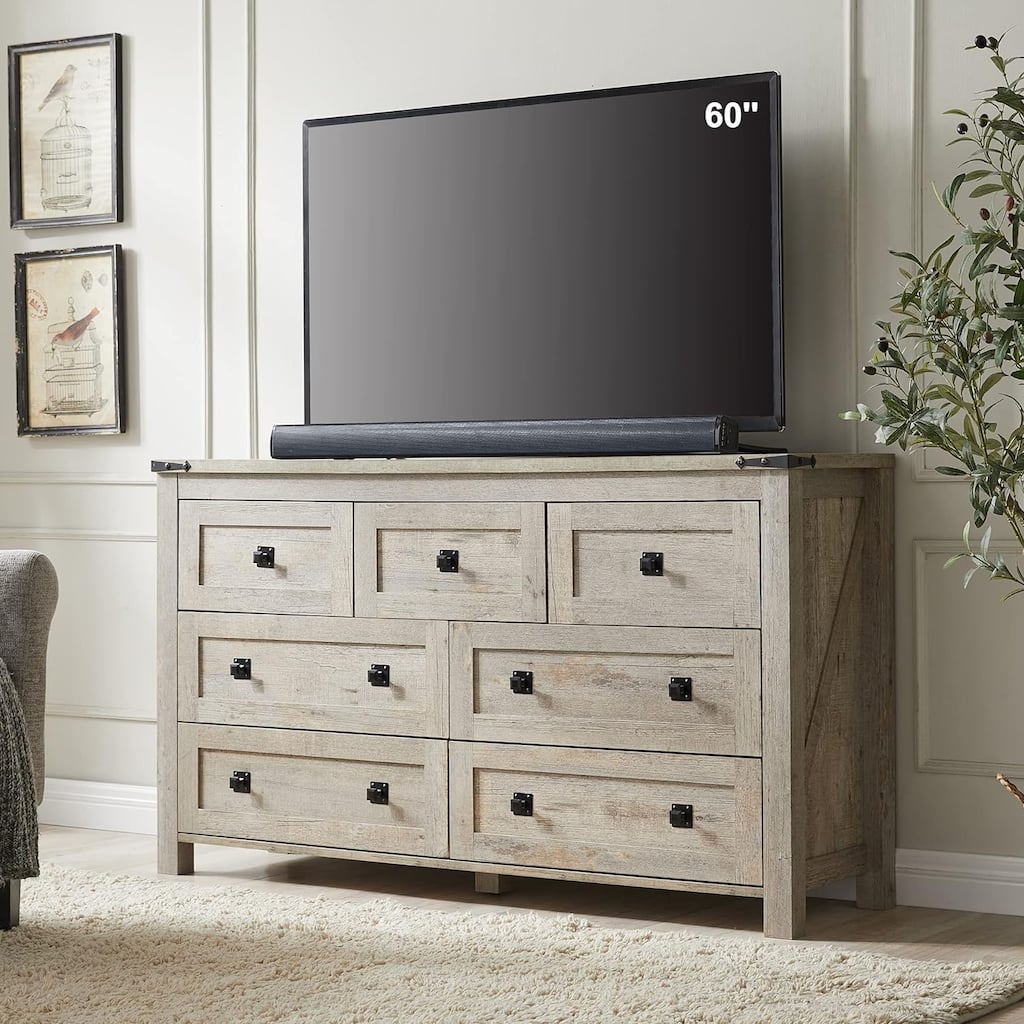 Farmhouse 7 Drawers TV Stand, Chest of Drawers, Dressers Organizer