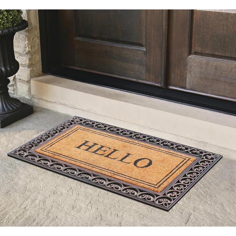 A1HC Hello Rubber And Coir Classic Paisley Border Extra Large Double Doormat, 30"X48"