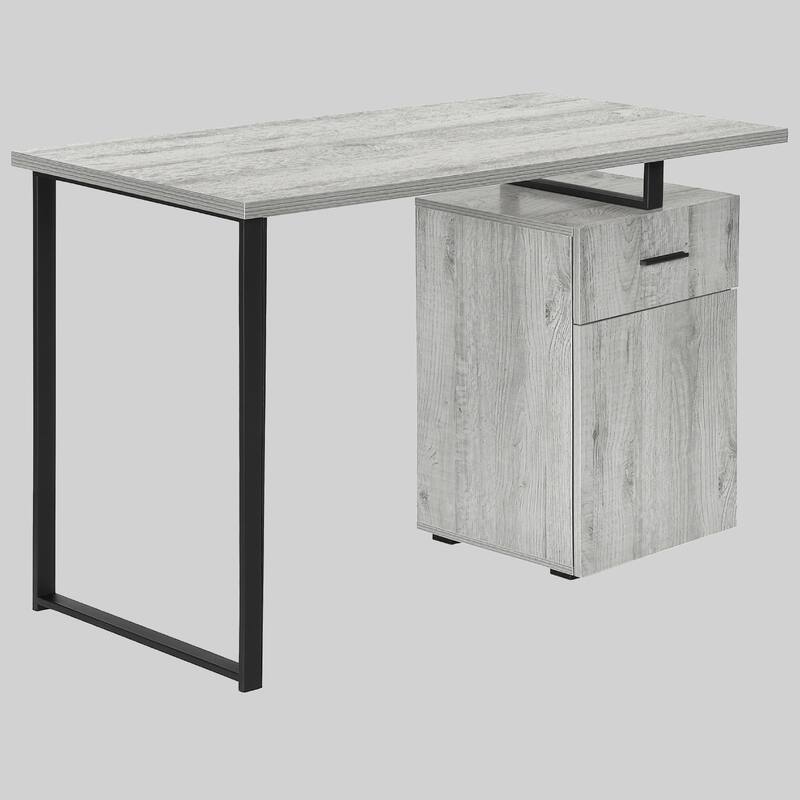 48" Computer Desk with Storage, Left or Right Setup, Dark Taupe Laminate, Black Metal Legs, Modern Work Desk - Grey