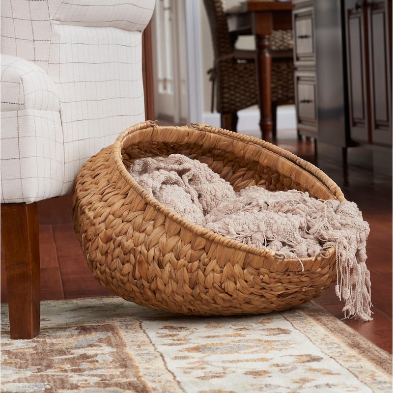 Household Essentials Water Hyacinth Wicker Basket with Handles