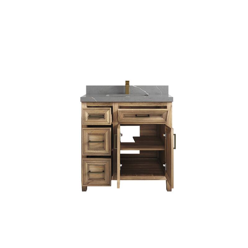 Willow Collections 36 in. W x 22 in. D Santa Monica Teak Bathroom Vanity Center with Countertop
