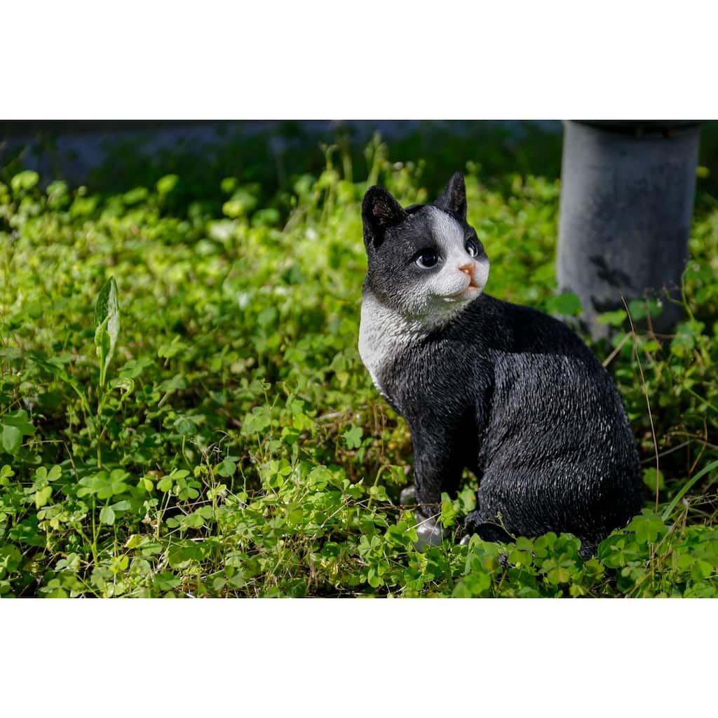 Cat Looking Back Outdoor Garden Statue - 10.25" - Black and White