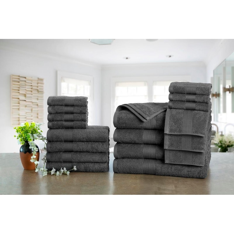 Luxurious Cotton 600 GSM Bathroom Towel Sets by Ample Decor - Set of 18 - Grey