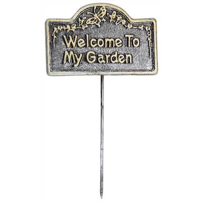 Antique Pewter Powder Coat Finished Welcome to My Garden Marker