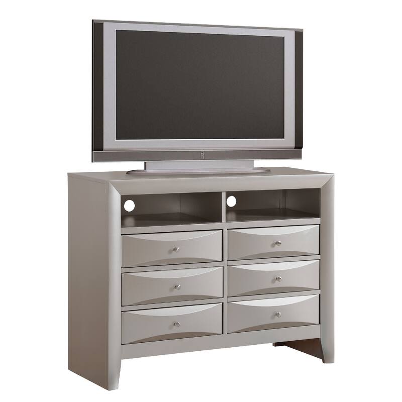 6-Drawer Wooden Beveled TV Media Chest - 47" - Silver Champagne