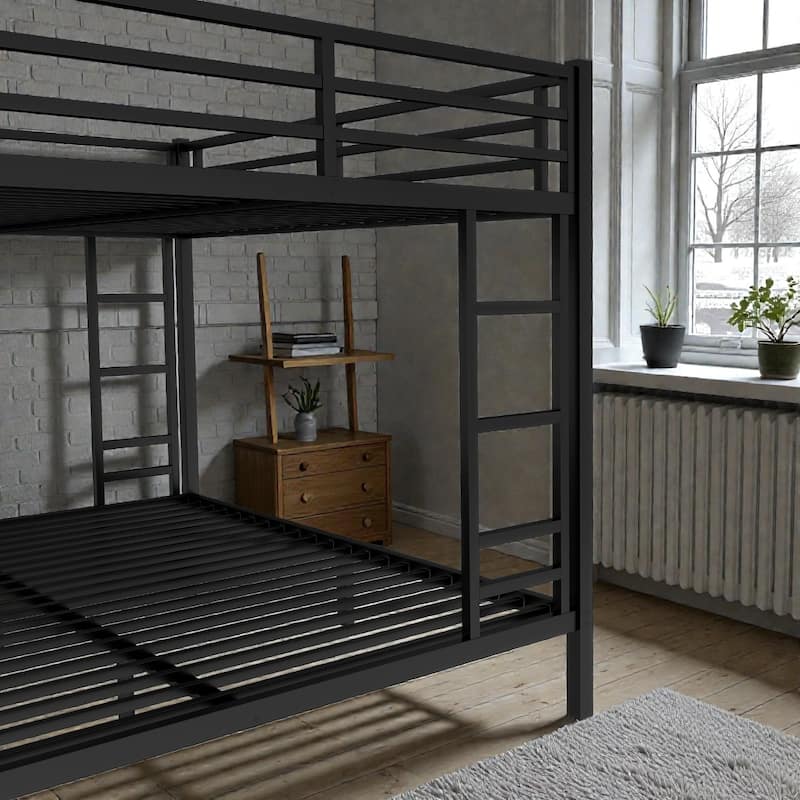 Metal Queen Over King Bunk Bed for Teens and Adults, Noise Reduced Heavy Duty Bunk Bed No Box Spring