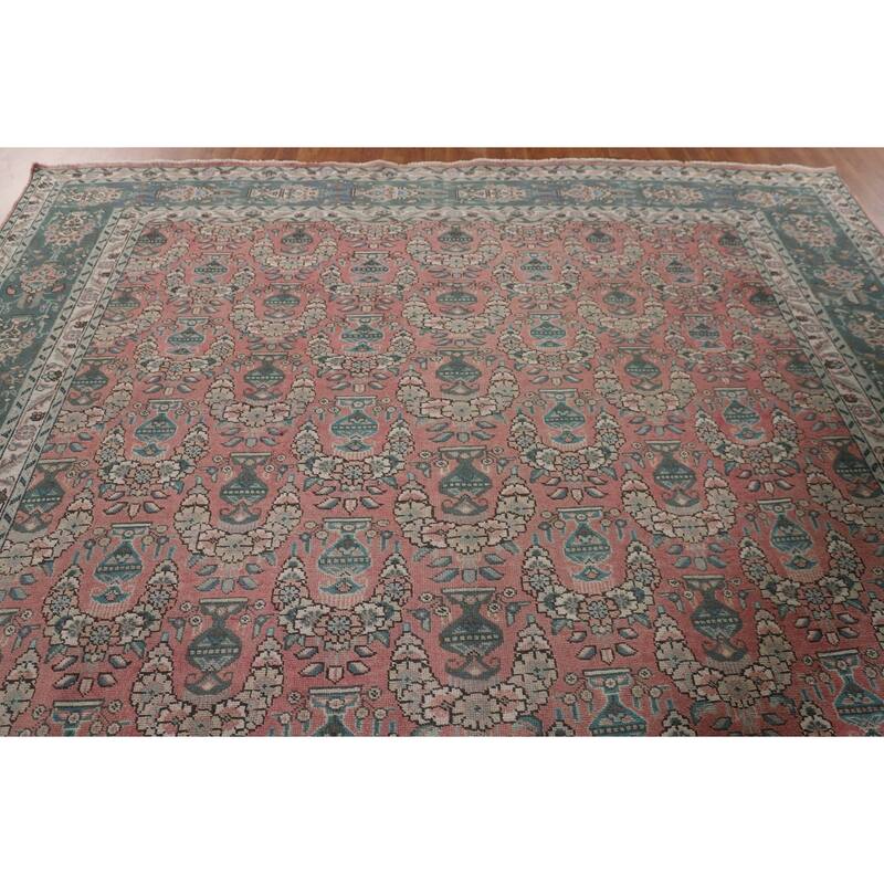 Over Dyed Pink Tabriz Persian Vintage Rug Handmade Wool Carpet - 9'9"x 12'7"