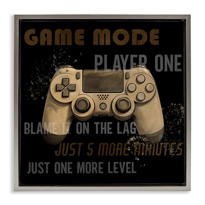 Stupell Gamer Phrases Vintage Style Framed Floater Canvas Wall Art Design By Kim Allen - 18 x 18 - Grey