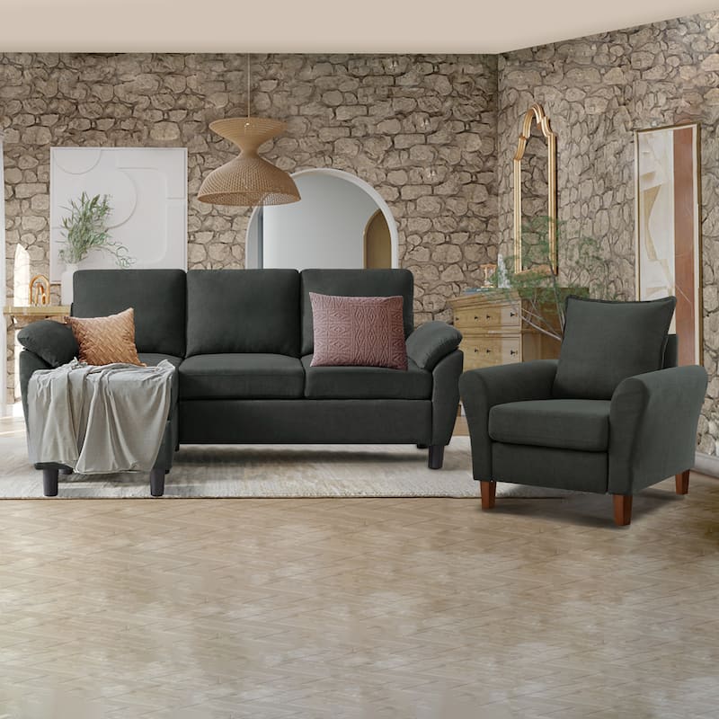 3-Piece Living Room Sectional Sofa Set with Chair and Ottoman - Darkblack
