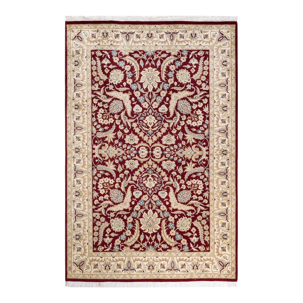 Overton Handknotted Wool Traditional Oriental Red Area Rug - 4' x 6'