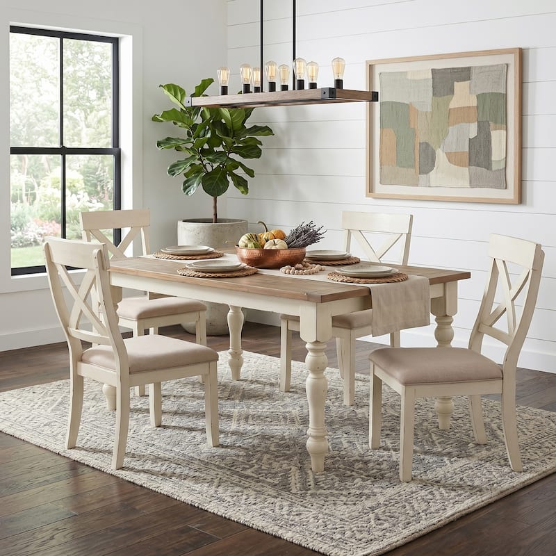 Roundhill Furniture Prato Antique White and Distressed Oak Two-tone Finish Wood Dining Table