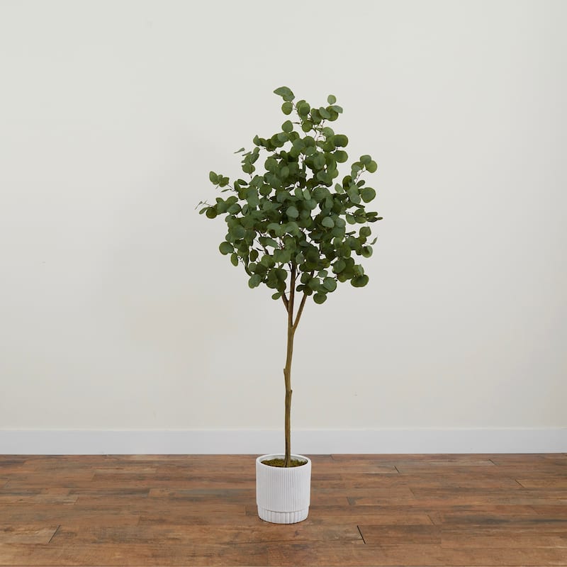 6' Artificial Eucalyptus Tree with White Decorative Planter