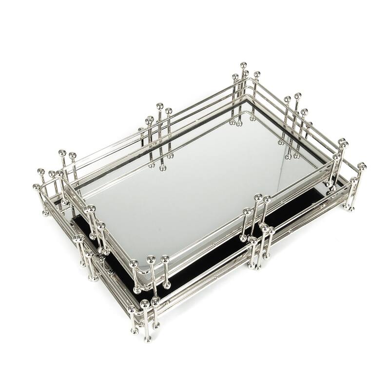 Silver Radiant Rectangle Metal Mirror Decorative Tray Serving Platter