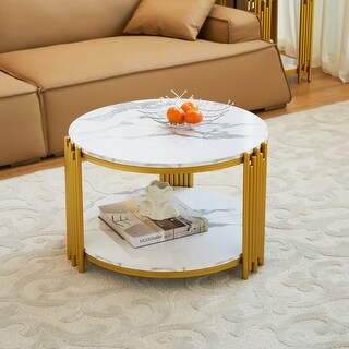 Round Coffee Table with Sturdy Metal Legs and Storage Open Shelf - Bed ...
