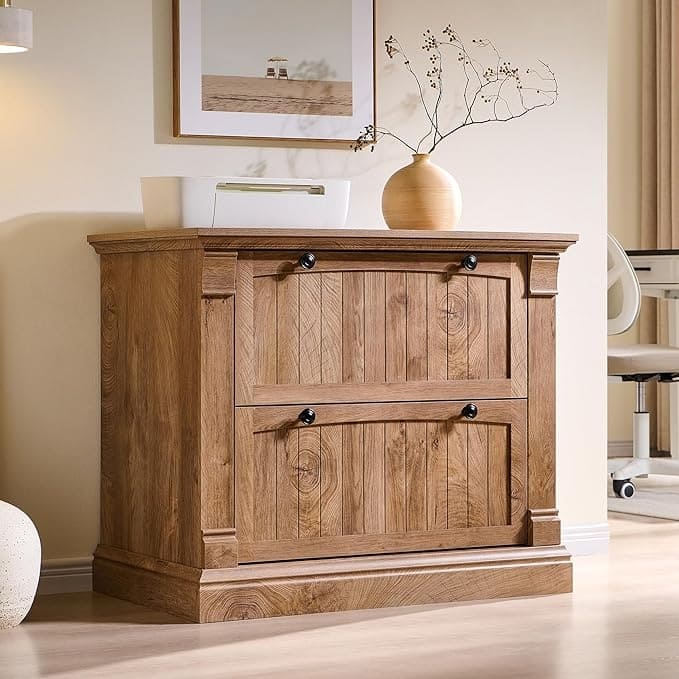 Farmhouse File Cabinet, Wood Lateral Filing Cabinet, Storage Cabinet - Natural