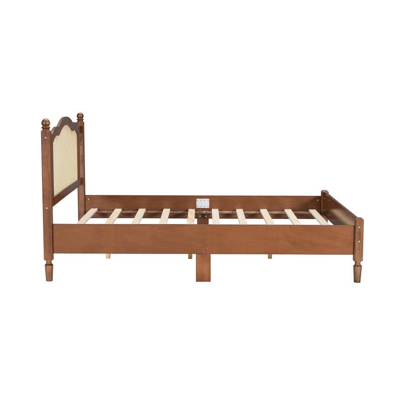 Vintage Rattan-Panel Platform Bed by Harper&Bright Designs