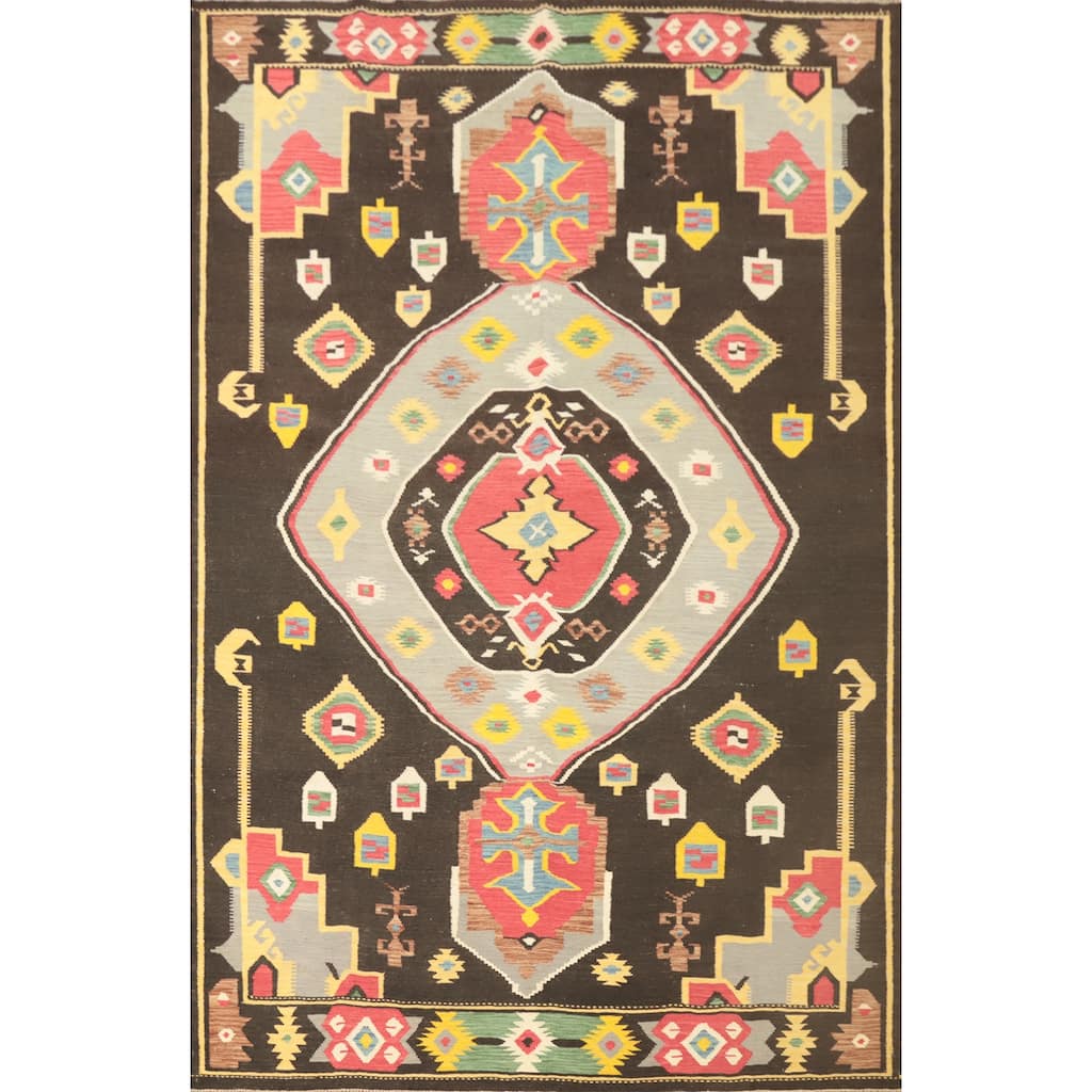 Hand Woven Oriental 100% Wool Carpet Southwestern Tribal Multi-Colored Kilim Area Rug - 9' 9'' X 7' 0''