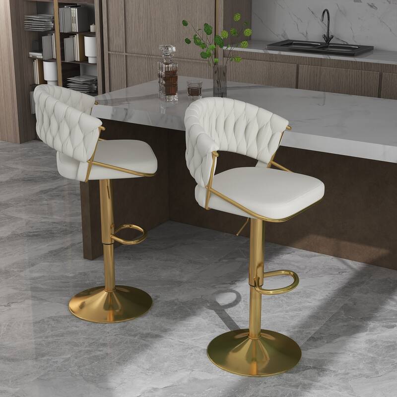 Set of 2 Bar Stool Adjustable Height with Swivel Seat - IVORY