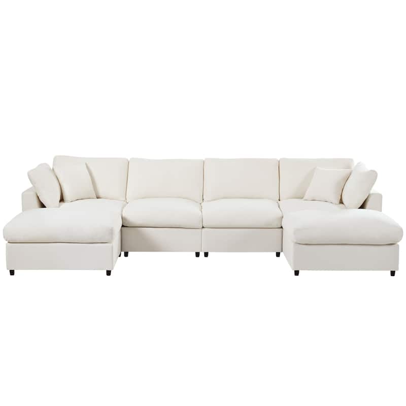 U-Shaped Modular Design Chenille Fabric Sectional Sofa with 2 Movable Ottomans
