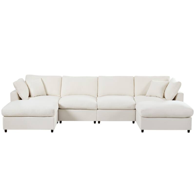 U-Shaped Modular Sectional Sofa with 2 Movable Ottomans, Oversized Chenille Upholstered Sofa, 6 Seater Sofa with Pillows