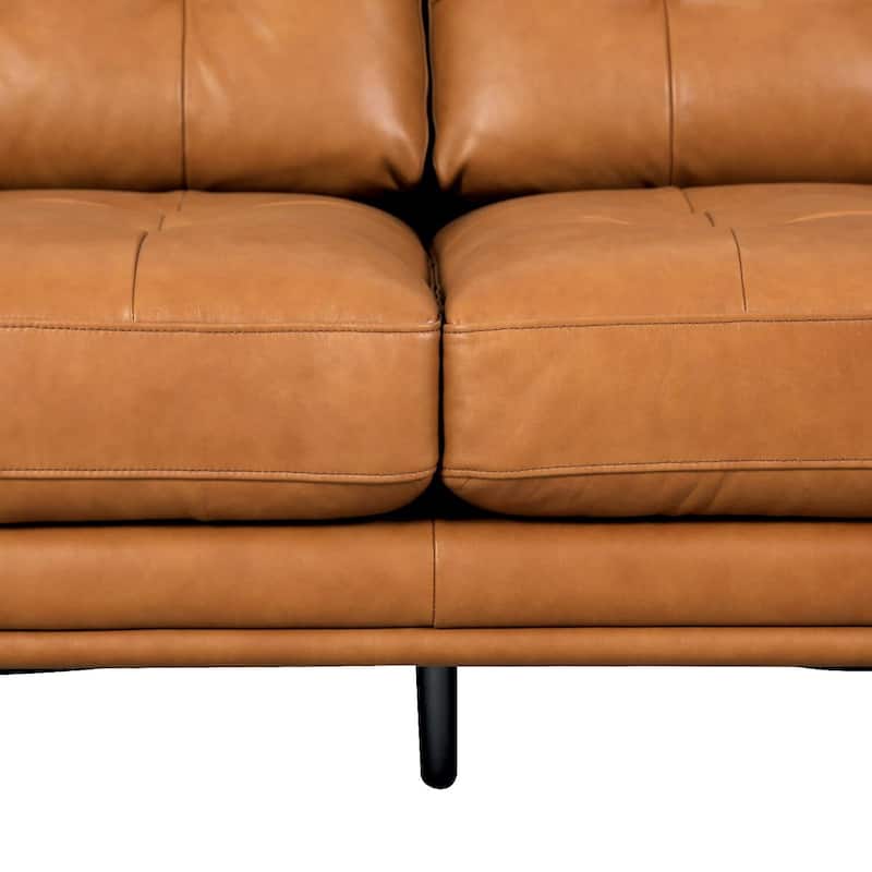 Pasargad Home Kimberly Top Grain Leather 3 Seater Brown Sofa, W88" - W88"xD32"xH34"