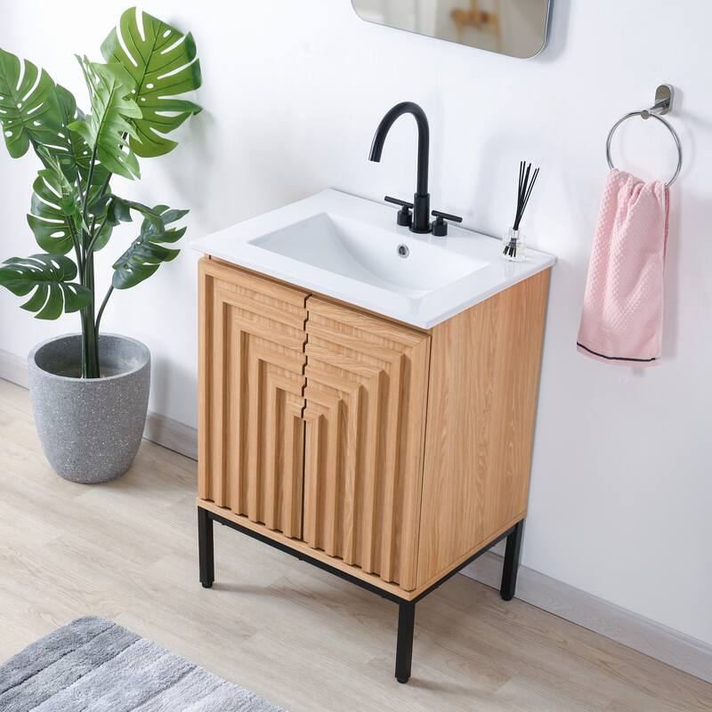 Rowan Geometric Modern Transitional 2-Shelf Bath Vanity Cabinet Only (Sink Basin Not Included), By JONATHAN Y