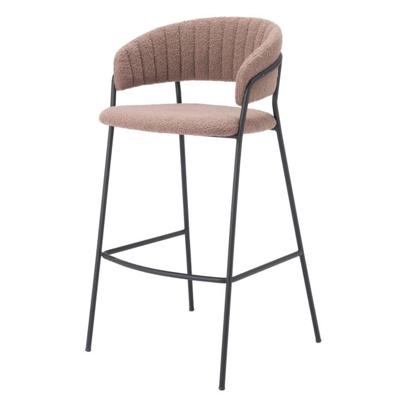 30" Seat Height Set of 2 Modern Shearling Upholstery Bar Height Stools with Arms and Steel Frame - 39.4”H x 20.9”W x 21.3”D