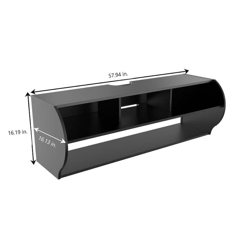 Emerald's Wall Mounted TV Stand Furniture W/ Shelves (Black)