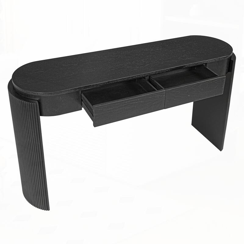 Oval Top and 2 Drawers Entryway Table with Natural Wood Grain Finish