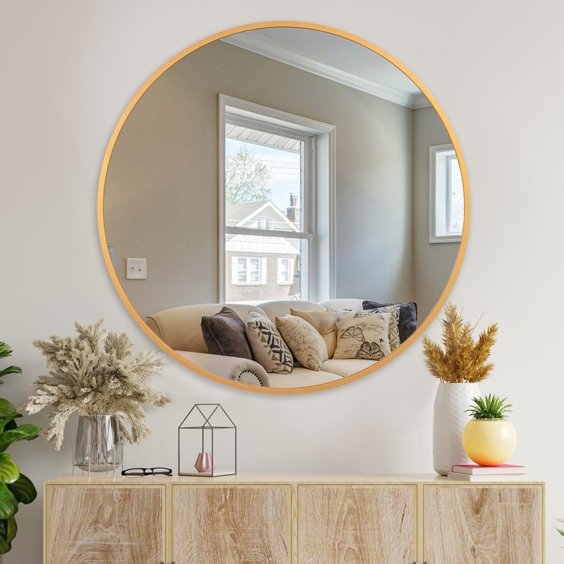 Modern Round Aluminum Alloy Frame Large Wall Mounted Vanity Circle Accent Mirror - 24 in. W x 24 in. H