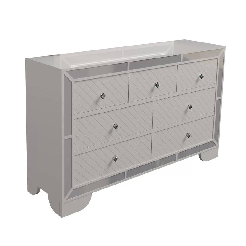 Athon Wide Dresser with 7 Drawers, Diamond Patterns, Ivory Wood