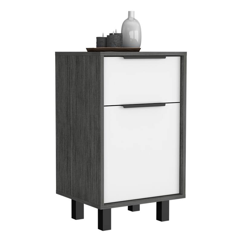 One-Drawer Nightstand with Storage Door, Smokey Oak & White Finish