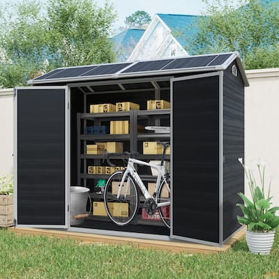 8 ft x 4 ft Outdoor Storage Shed with Two-Window and Double-Door, Plastic Shed with Floor for Gargen,Patio,Yard,Lawn