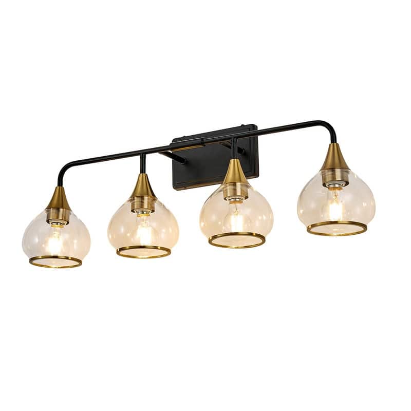 Modern Black and Gold Vanity Wall Sconce with Clear Glass Shades Industrial Bathroom Light Fixture (Bulb Not Included)