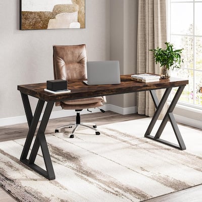 55 Inches Modern Writing Desk with Z-Shaped Metal Legs, Heavy Duty Computer Desk, Spacious Work Surface & Sturdy Frame