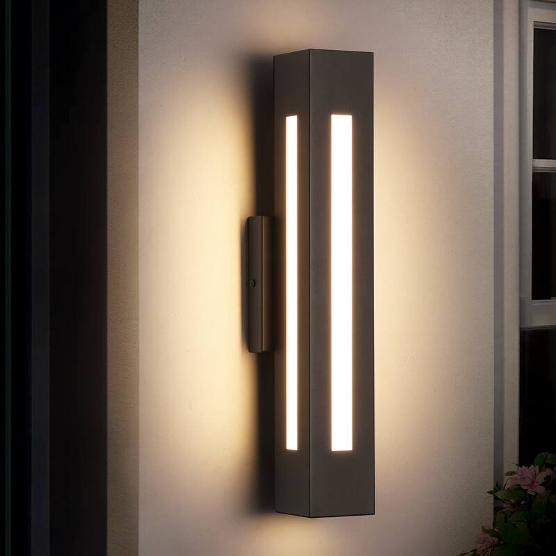 1-Light 19.7 in. Modern Black Linear Rectangle Metal Integrated LED Outdoor Wall Sconce - 4.33 in. W x 19.69 in. H x 4.33 in. D