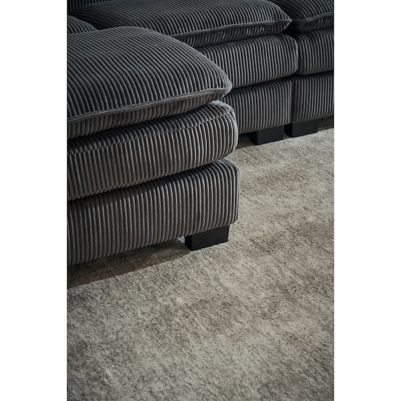 Grey 118.1'' Luxurious U-Shaped 6-Seat Sectional Sofa with Ottoman and 3 Throw Pillows in Durable Corduroy