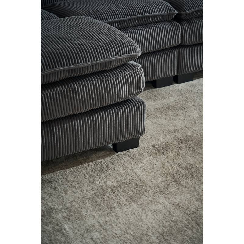 Oversized U Shaped Sectional Sofa with Ottoman and 3 Toss Pillows, Living Room Sleeper Couches Corduroy Recliner Sofa Bed