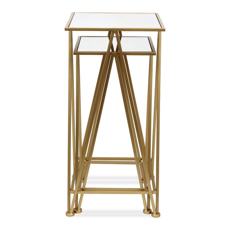 Aeriva Set of 2 Square Metal Modern Tables With Mirror Top