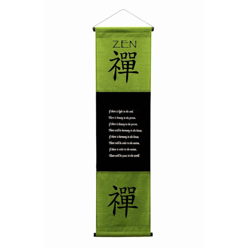 Inspirational Wall Decor "Zen" Banner Large, Inspiring Quote Hanging Scroll, Affirmation Motivational, Thought Saying Tapestry - Green - 48" x 14"