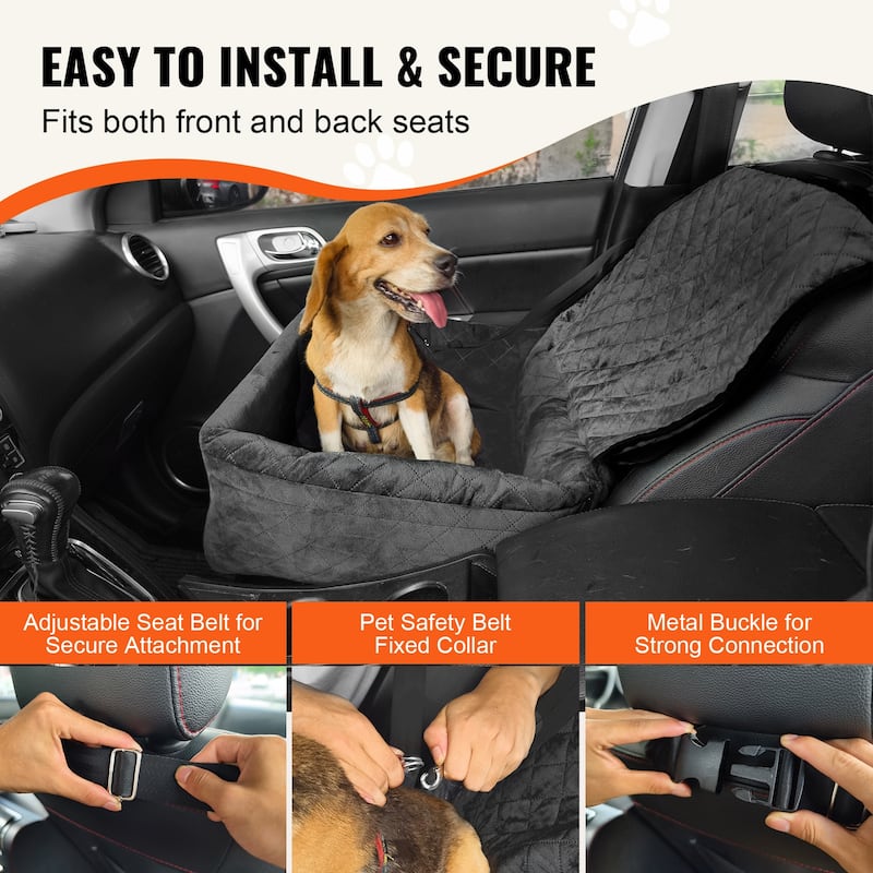 Dog Car Seat, Dog Booster Seat for Car with Side Handles and A Storage Pocket