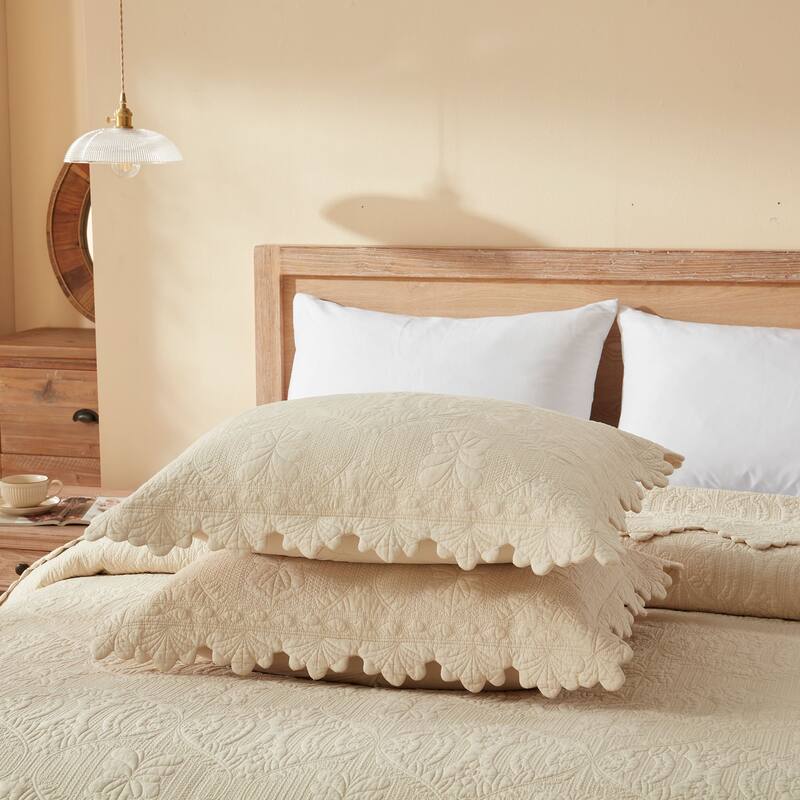 3 PcsOversized Embroidered Cotton Quilt Bedspread Set