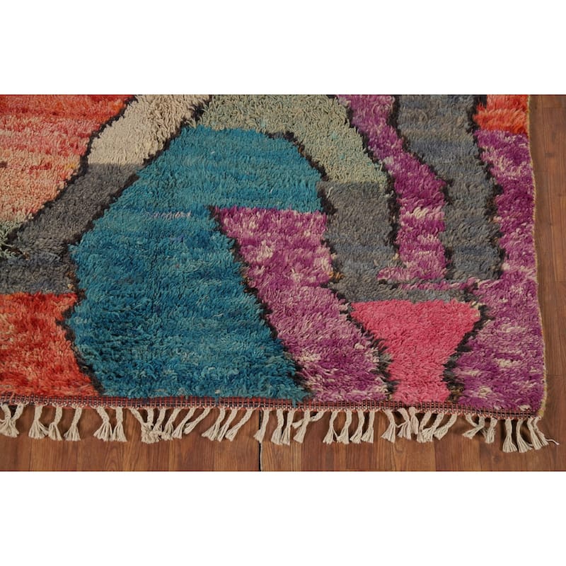 Plush Moroccan Abstract Area Rug Handmade Wool Carpet - 4'8" x 8'6"