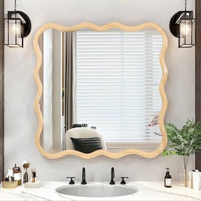 36" Modern Solid Wood Wavy Wall Decor Square Mirror