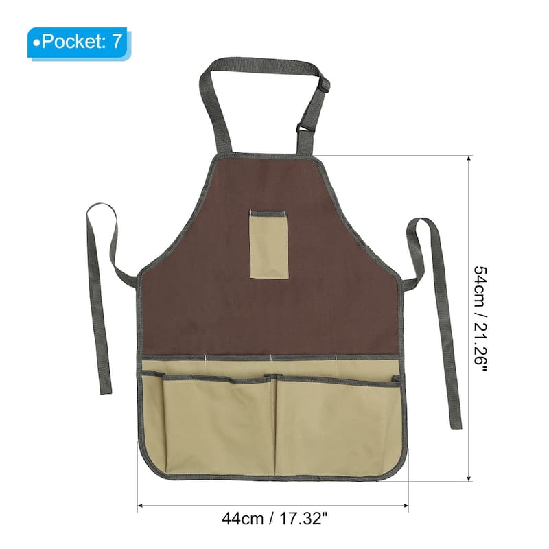 Gardening Apron with Pockets, Oxford Cloth Garden Apron with 7 Pockets - Brown - 21.26 x 17.32 Inch - Brown - 21.26 x 17.32 Inch