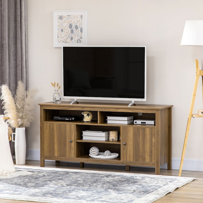 HOMCOM 65 Inch TV Stand with Storage, Media Cabinet TV Entertainment Center with Wooden Shelves and Doors for Living Room - Walnut