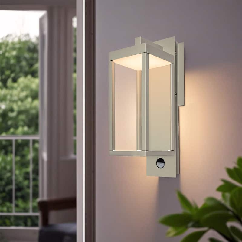 Motion Sensor Outdoor Wall Light Integrated LED Porch Light with Clear Glass Shade